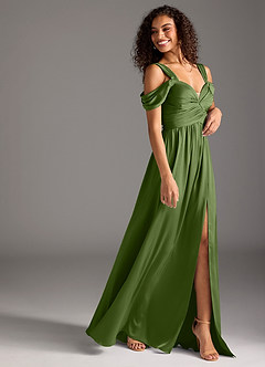 Azazie Lianne Bridesmaid Dresses Juniper A-Line Off the Shoulder Stretch Satin Dress image6