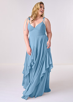 Barbie ♥ Azazie Bridesmaid Dresses Steel Blue A-Line Bow Chiffon Dress image8