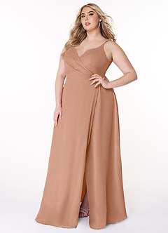 Azazie Lennon Bridesmaid Dresses Champagne Rose A-Line Lace Chiffon Dress image10