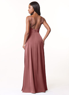 Azazie Brielle Robes de demoiselle d'honneur Robe Trapèze en Satin extensible Bretelles spaghetti Améthyste image2