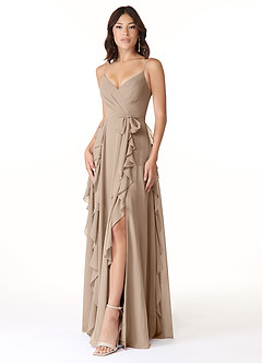 Azazie Peyton Bridesmaid Dresses Taupe A-Line Ruched Chiffon Dress image1