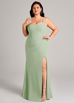 Azazie Mero Bridesmaid Dresses Dusty Sage Sheath Pleated Chiffon Dress image11
