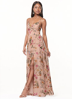Azazie Zeya Bridesmaid Dresses Rose Petal Floral A-Line V-Neck Pleated Chiffon Dress image4