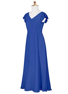 Azazie Claudine Junior Royal Blue A-Line Pleated Chiffon Dress image7