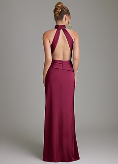 Azazie Gracelynn Robes de demoiselle d'honneur Robe Fourreau en Satin extensible Plissé Bourgogne image8