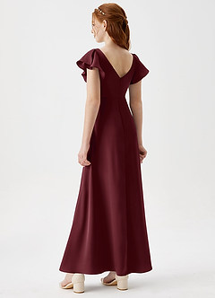 Azazie Omari Junior Cabernet A-Line Pleated Stretch Satin Dress image2