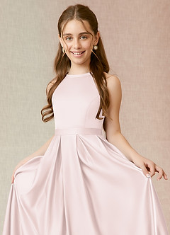 Azazie Arianthe Junior Blushing Pink A-Line with Pockets Matte Satin Dress image5
