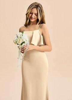 Azazie Galene Junior Abito Sirena in Raso Elasticizzato Champagne image5