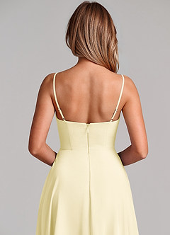 Azazie Elle Robes de demoiselle d'honneur Robe Trapèze en Mousseline de soie Plissée Sorbet Citron image2