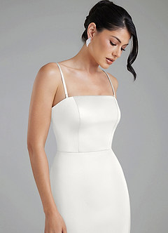 Azazie Tyler Bridesmaid Dresses White Sheath Strapless Stretch Satin Convertible Dress image3