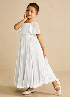 Azazie Bun Bun Robe Demoiselle D'honneur Fillette Robe Trapèze en Mousseline de soie Plissée Blanc De Diamant image9