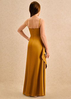 Azazie Cannoli Girls Formal Blumenmädchenkleider A-Linie Plissee Stretch-Satin Kleid Butterscotch image2