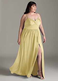 Azazie Zeya Bridesmaid Dresses Lemon Sorbet A-Line Pleated Stretch Satin Dress image12