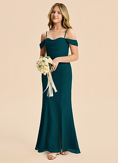 Azazie Nira Junior Pine Mermaid Ruched Chiffon Dress image5