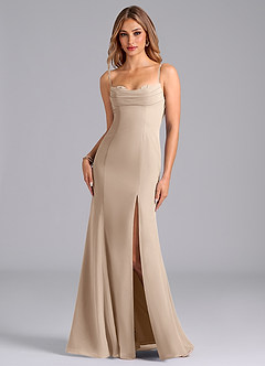 Azazie Wynni Bridesmaid Dresses Taupe Mermaid Corset Chiffon Dress image1