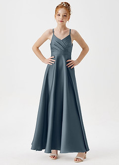 Azazie Avelina Junior A-Linie Plissee Stretch-Satin Kleid Zwielichtviolett image3