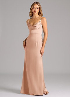 Azazie Aimee Robes de demoiselle d'honneur Robe Trapèze en Satin extensible Encolure en Forme de Cœur Or Rose image1