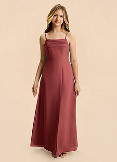 Azazie Lilly Junior Terracotta A-Line Pleated Chiffon Dress image4