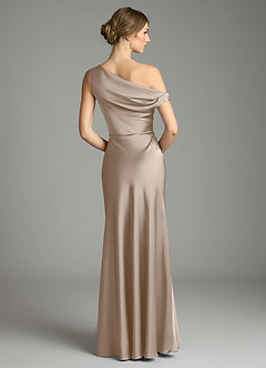 Azazie Emerson Bridesmaid Dresses Taupe Mermaid Off the Shoulder Stretch Satin Dress image6