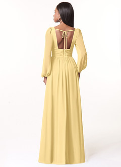 Azazie Norah Bridesmaid Dresses Butter A-Line V-Neck Long Sleeve Chiffon Dress image2
