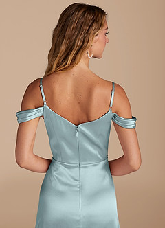 Azazie Ocean Robes de demoiselle d'honneur Robe Trapèze en Satiné métallisé Épaule décolletée Brume image5