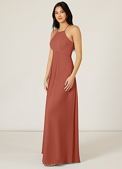 Azazie Sarah Bridesmaid Dresses Clay Empire Pleated Chiffon Dress image4