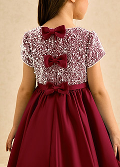 Azazie Cashew Blumenmädchenkleider Ballkleid mit ärmel Matte Satin Kleid Burgunderrot image7