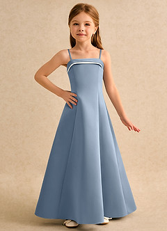 Azazie Izel Junior Formal Flower Girl Dresses Ivory Dusty Blue A-Line Pleated Matte Satin Dress image5