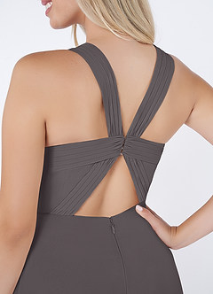 Azazie Jane Bridesmaid Dresses Steel Grey A-Line V-Neck Pleated Chiffon Dress image5