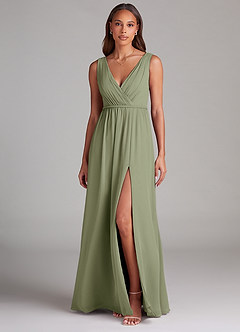 Azazie Tanicia Bridesmaid Dresses Pistachio A-Line Pleated Chiffon Dress image1