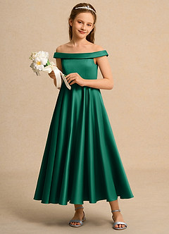 Azazie Teeny Junior Formal Jurken voor bloemenmeisjes A-Lijn Jurk van Mat Satijn Geplooid Smaragd image4