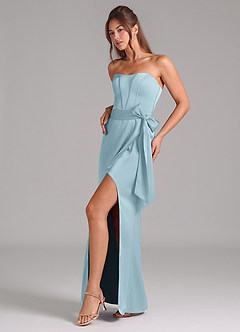 Azazie Jamie Bridesmaid Dresses Moody Blue A-Line Strapless Stretch Satin Convertible Dress image4