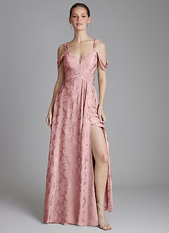 Azazie Emoria Bridesmaid Dresses Rose Jacquard A-Line Off the Shoulder Jacquard Dress image6