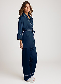 front Satin Trim Pajama Set