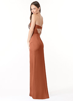 Azazie Leonis Robes de demoiselle d'honneur Robe Sirène Convertible en Satin extensible Plissée Rose De Cèdre image7