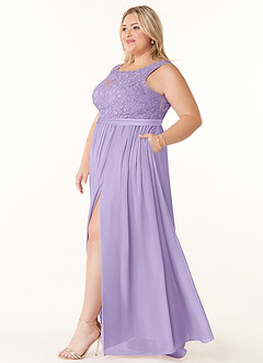 Azazie Elly Brautjungfernkleider A-Linie Rundhalsausschnitt mit Spitze Chiffon Kleid Flieder image9