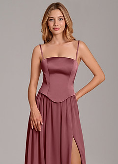 Azazie Cadence Suknie dla druhen Linia A Gorset Satyna elastyczna Do ziemi Sukienka image2