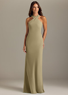 Azazie Doretta Bridesmaid Dresses Moss Green Mermaid Pleated Chiffon Dress image1