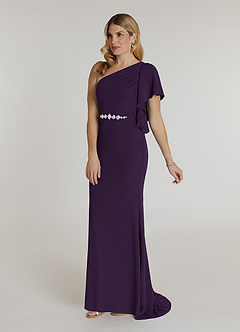 Azazie Pia Mother of the Bride Dresses Plum Mermaid Pleated Stretch Crepe Dress image3