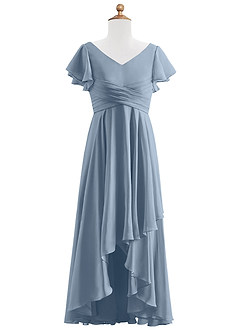 Azazie Caria Junior Dusty Blue A-Line Pleated Chiffon Dress image1