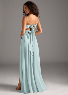 Azazie Zeya Bridesmaid Dresses Mist A-Line Pleated Stretch Satin Dress image1