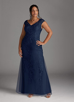 Azazie Melena Mère de la mariée Robes Robe Sirène en Tulle Dentelle Bleu Marine Foncé image7