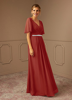 Azazie Tricia Mother of the Bride Dresses Terracotta A-Line V-Neck Pleated Chiffon Dress image4