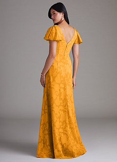 Azazie Soren Brautjungfernkleider A-Linie Plissee Blumen-Burnout Kleid Butterscotch image3