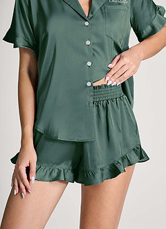 front 매칭 컬러 개인 자수 이름 주름 장식 반팔 파자마 세트