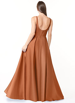 Azazie Neve Bridesmaid Dresses Copper Ball-Gown with Pockets Stretch Satin Dress image2