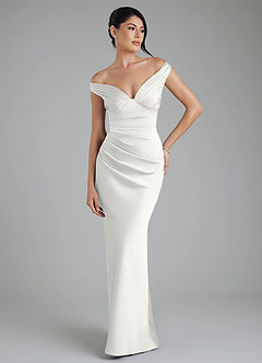 Azazie Stella Robes de demoiselle d'honneur Robe Fourreau Convertible en Satin extensible Corset Blanc image1