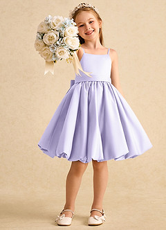 Azazie Davine vestidos de niña de las flores Vestido de Lila de Satin Mate de Corte En A con Tirante Espagueti image7