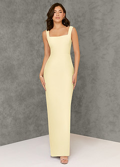 Azazie Flori Bridesmaid Dresses Lemon Sorbet Sheath Square Neckline Chiffon Dress image1