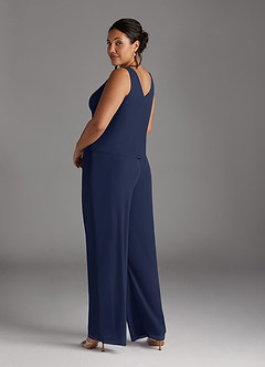 Azazie Frances Mère de la mariée Robes Robe Combinaison/Tailleur Pantalon en Maille Découpé Bleu Marine Foncé image13
